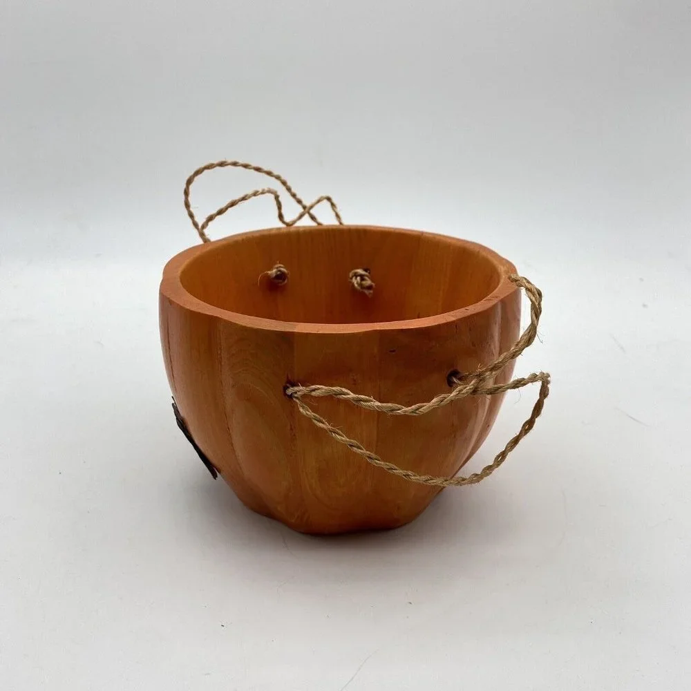 Vintage Spiced Pumpkin Bowl Autumn HalloweenOrange Wood Accent‎ Fall Harvest Y2K